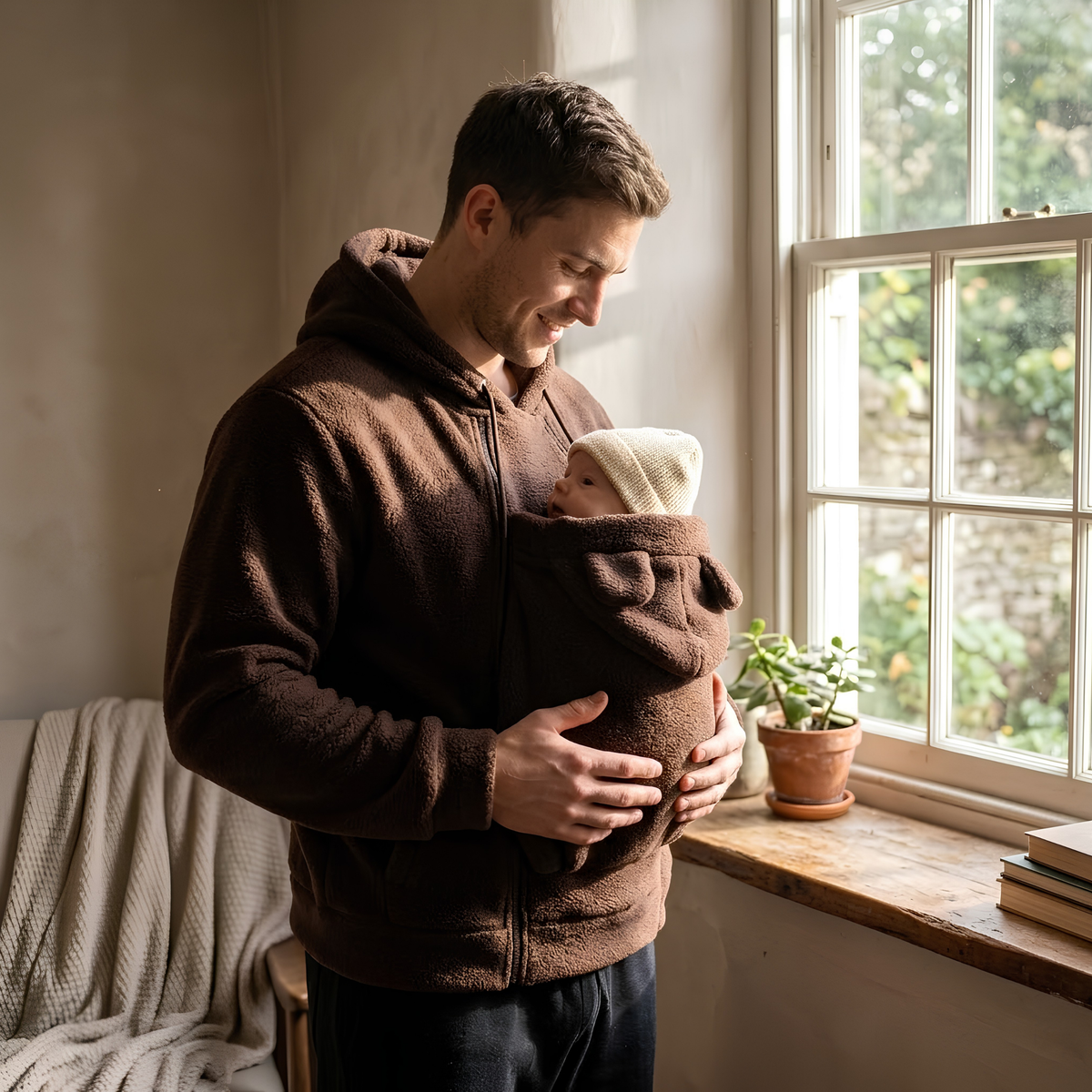 Sweat à capuche porte-bébé en matière polaire tout-doux avec poche kangourou intégrée Snug & Mue